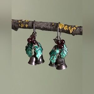 Silver Bell Earrings, Vintage Christmas Earrings
